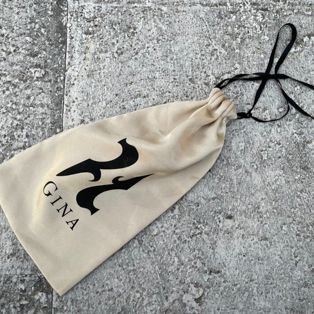Gina Dust Bag Light Gold Silk Storage Bag Black Draw String Authentic GINA